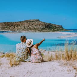 Couple travelling to an exotic location. Balos Beach, Crete, Greece