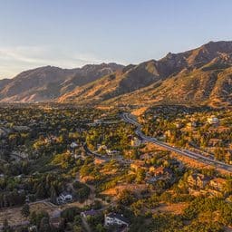 Aerial View of Salt Lake City Suburb Sunset